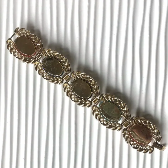 Vintage 60’s speckled cabochon laurel leaf linked bracelet - Picture 4 of 5